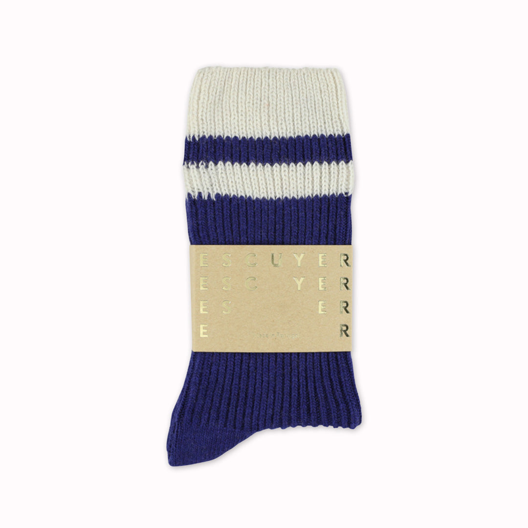 Cashmere Striped Socks | Strong Blue + Ecru | UK6-10