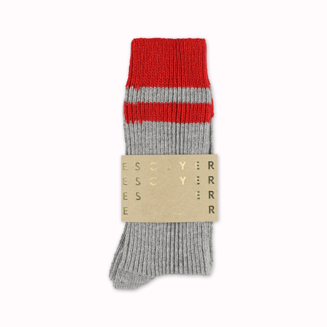 Cashmere Striped Socks | Grey + Red | UK3.5-7