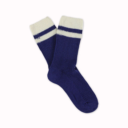 Cashmere Striped Socks | Strong Blue + Ecru | UK6-10