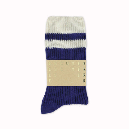 Cashmere Striped Socks | Strong Blue + Ecru | UK6-10