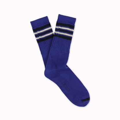 5 Stripe Crew Socks | Blue, Ecru + Navy | UK6-10.5