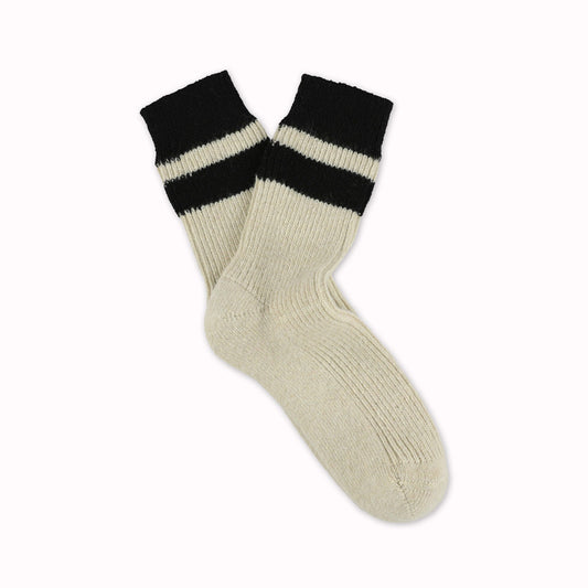 Cashmere Striped Socks | Ecru + Black | UK3.5-7