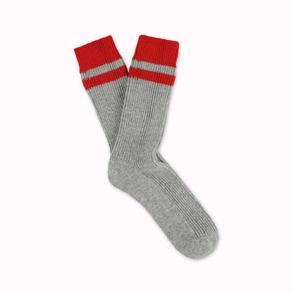 Cashmere Striped Socks | Grey + Red | UK3.5-7