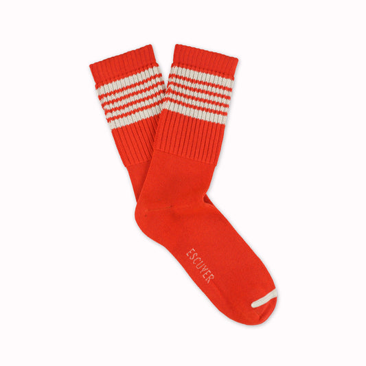 5 Stripe Crew Socks | Orange + Ecru | UK6-10.5