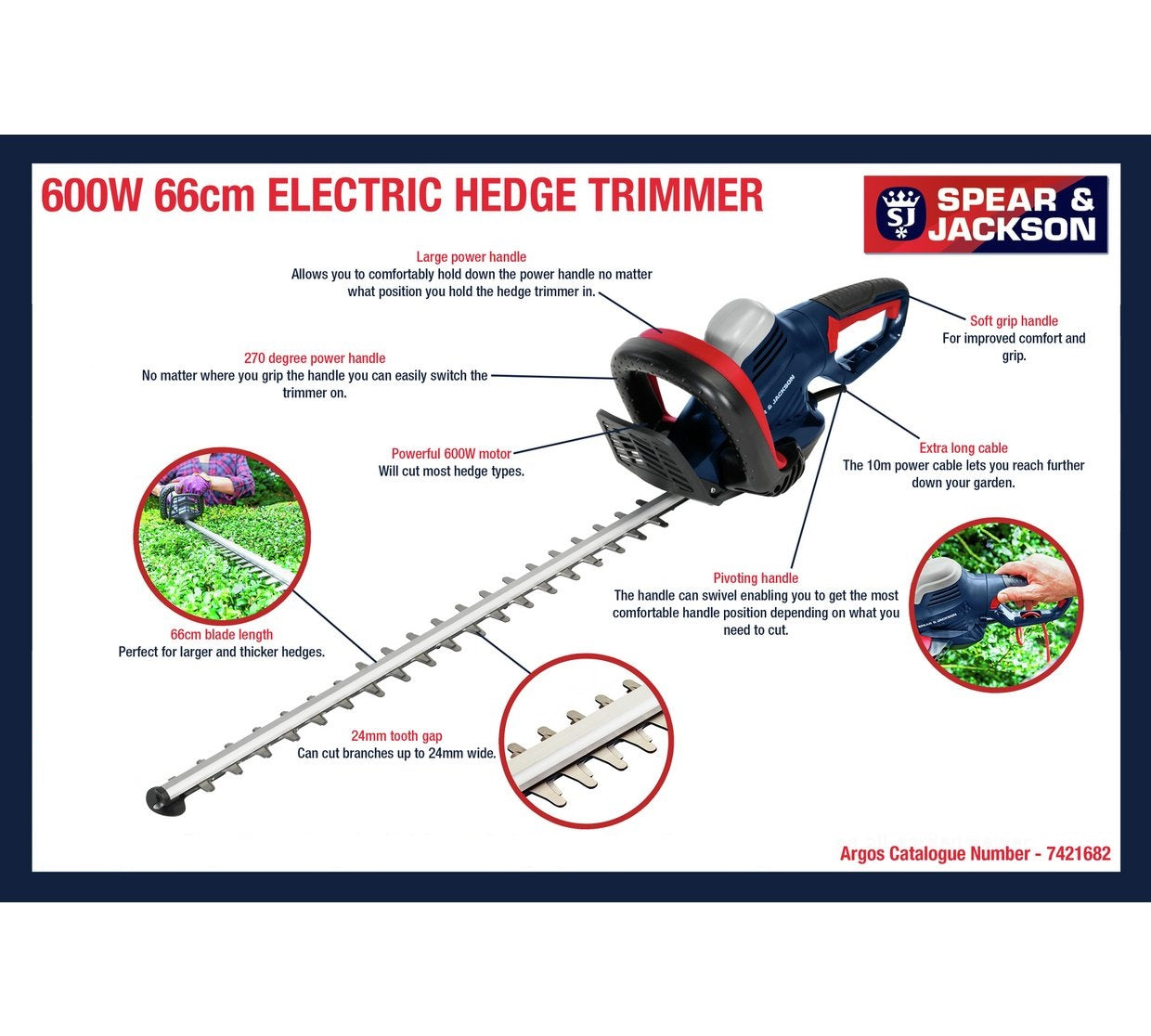 Spear & Jackson S6066EHP 66cm Corded Hedge Trimmer - 600W